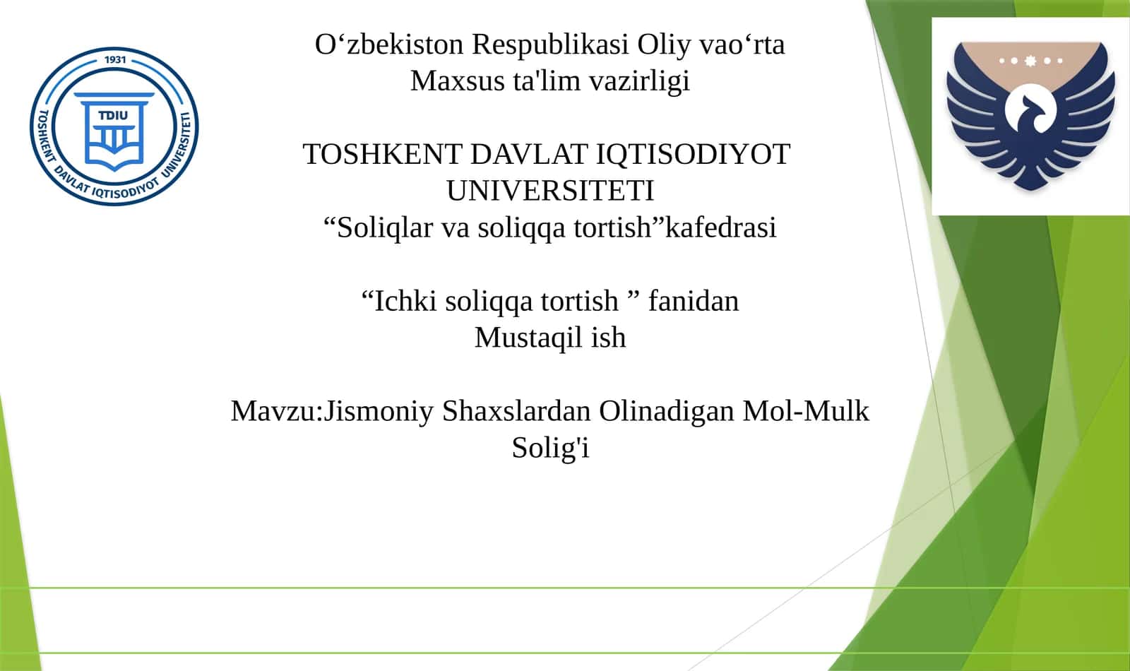 Jismoniy Shaxslardan Olinadigan Mol-MulK Solig'i