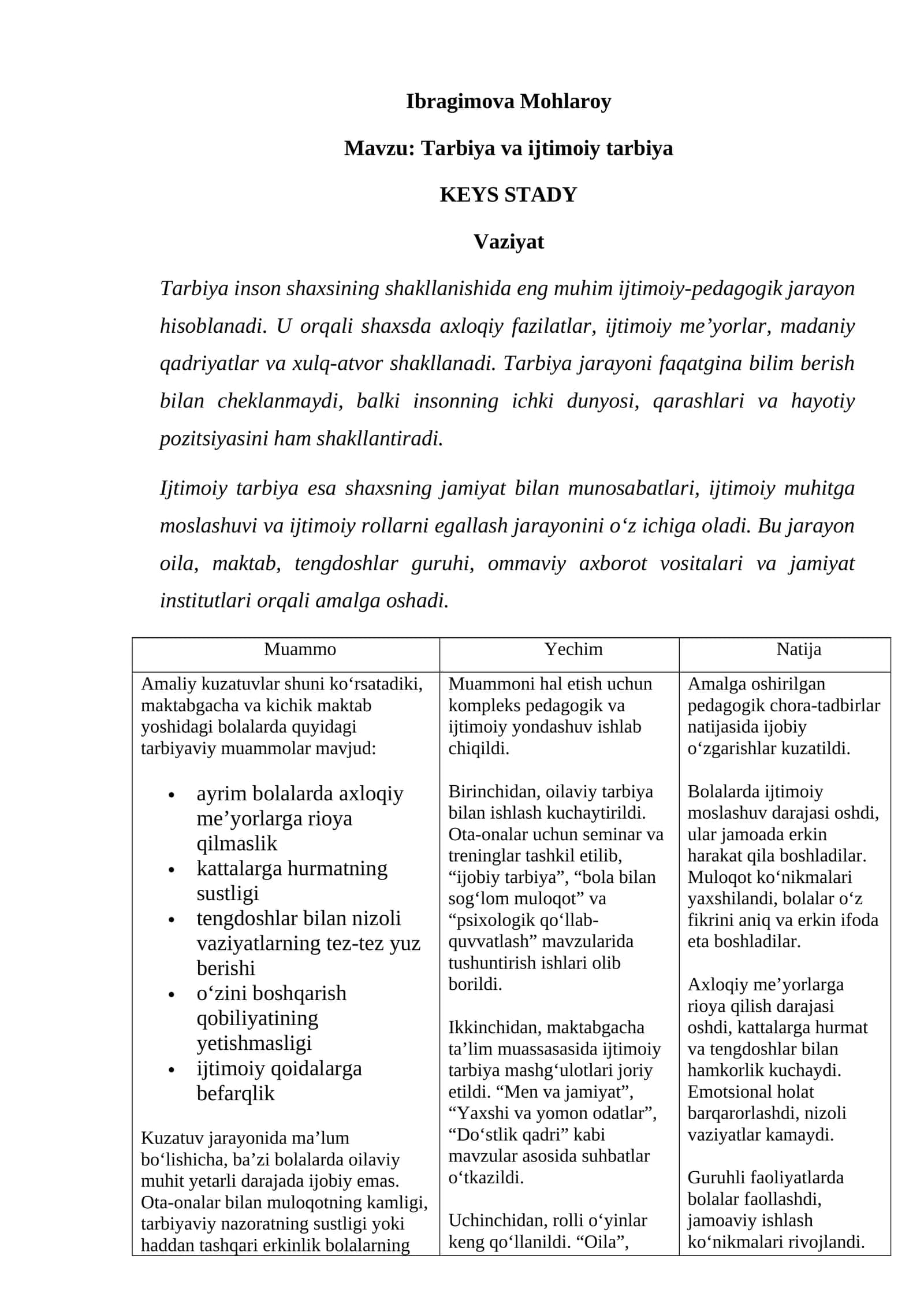 Ijtimoiy tarbiya muammolari