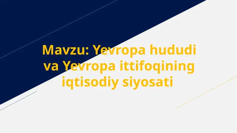 Yevropa hududi va Yevropa ittifoqining iqtisodiy siyosati