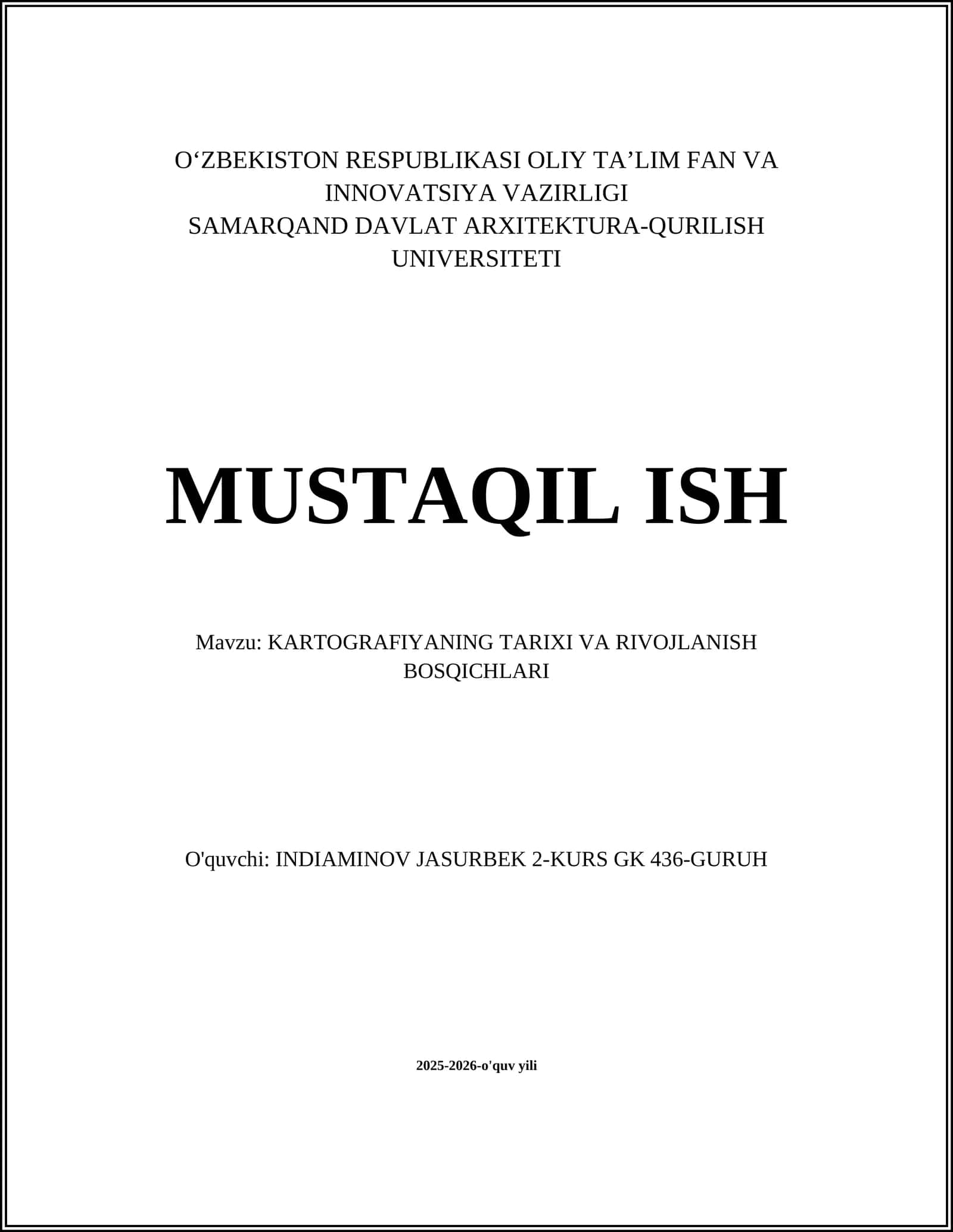 KARTOGRAFIYANING TARIXI VA RIVOJLANISH BOSQICHLARI