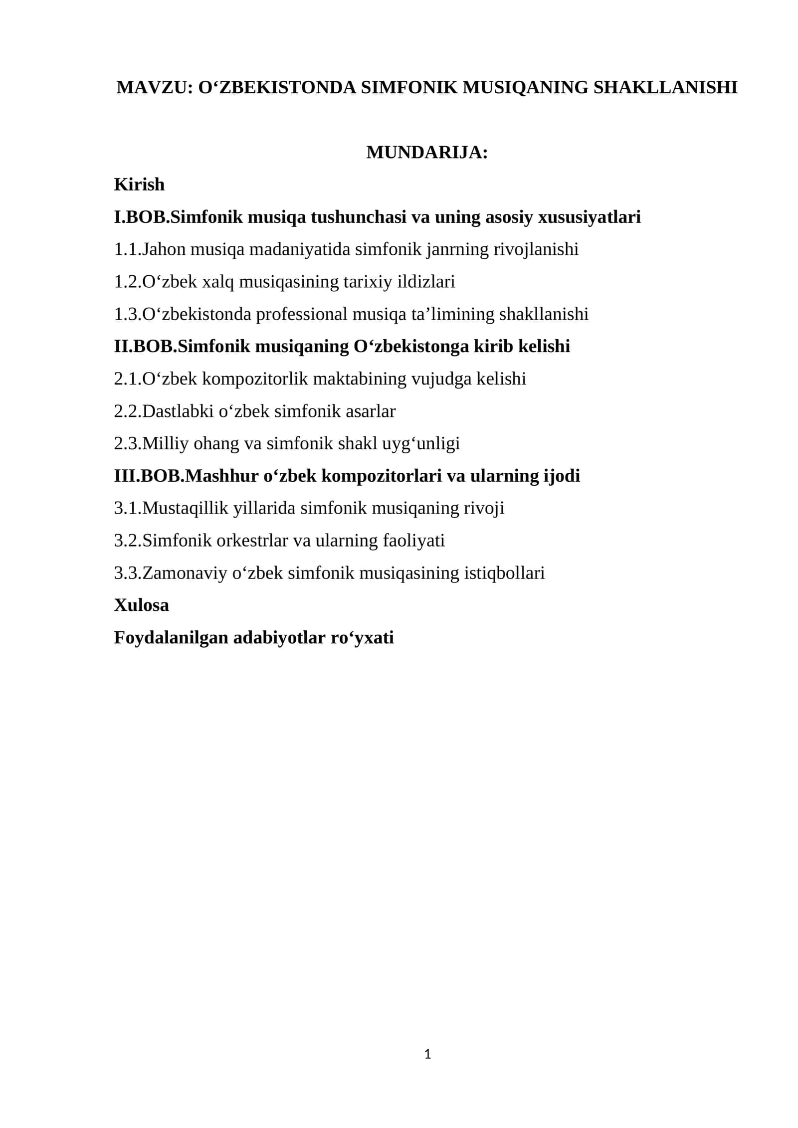 OʻZBEKISTONDA SIMFONIK MUSIQANING SHAKLLANISHI