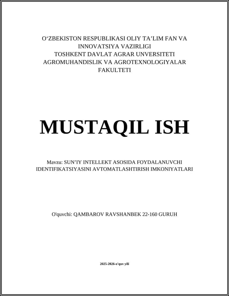 SUN’IY INTELLEKT ASOSIDA FOYDALANUVCHI IDENTIFIKATSIYASINI AVTOMATLASHTIRISH IMKONIYATLARI