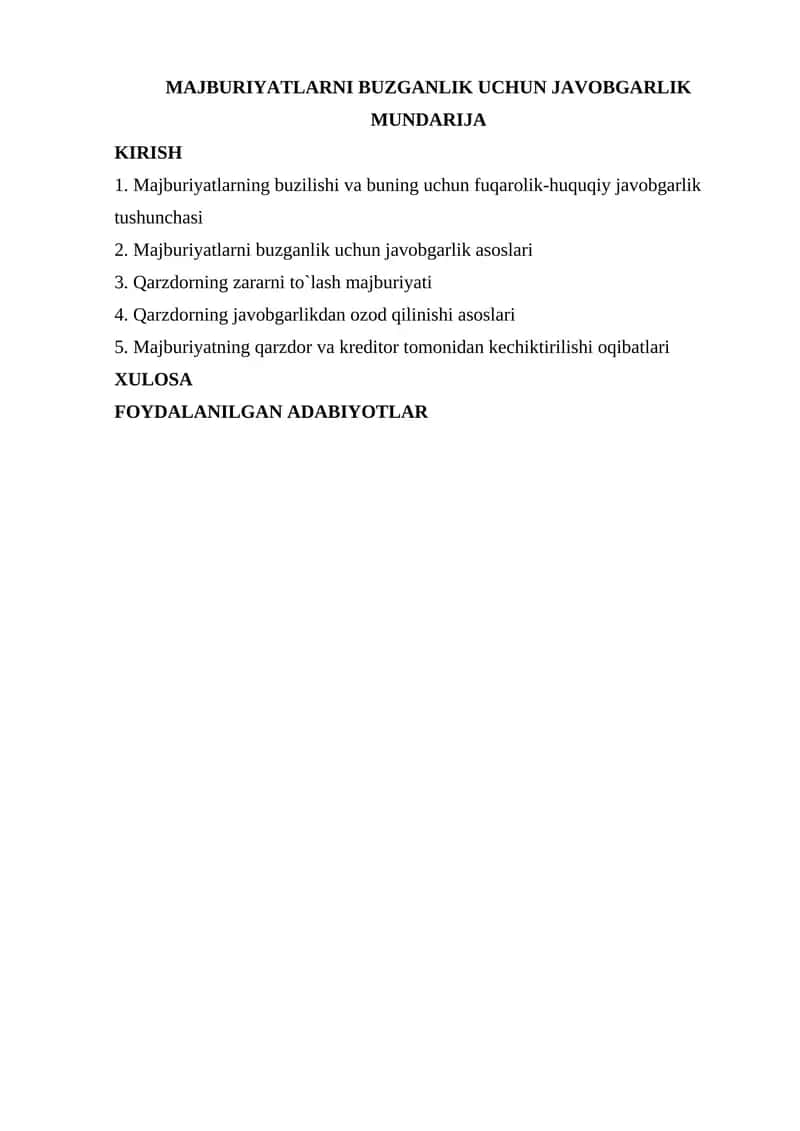 Majburiyatlarni buzganlik uchun javobgarlik