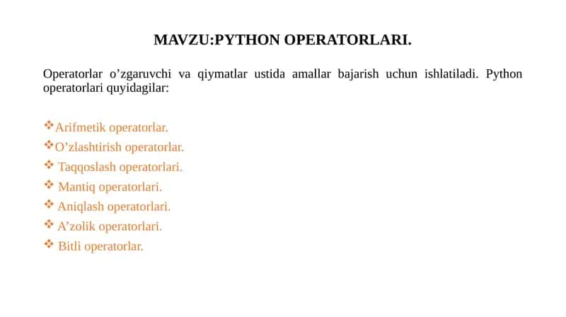 PYTHON OPERATORLARI