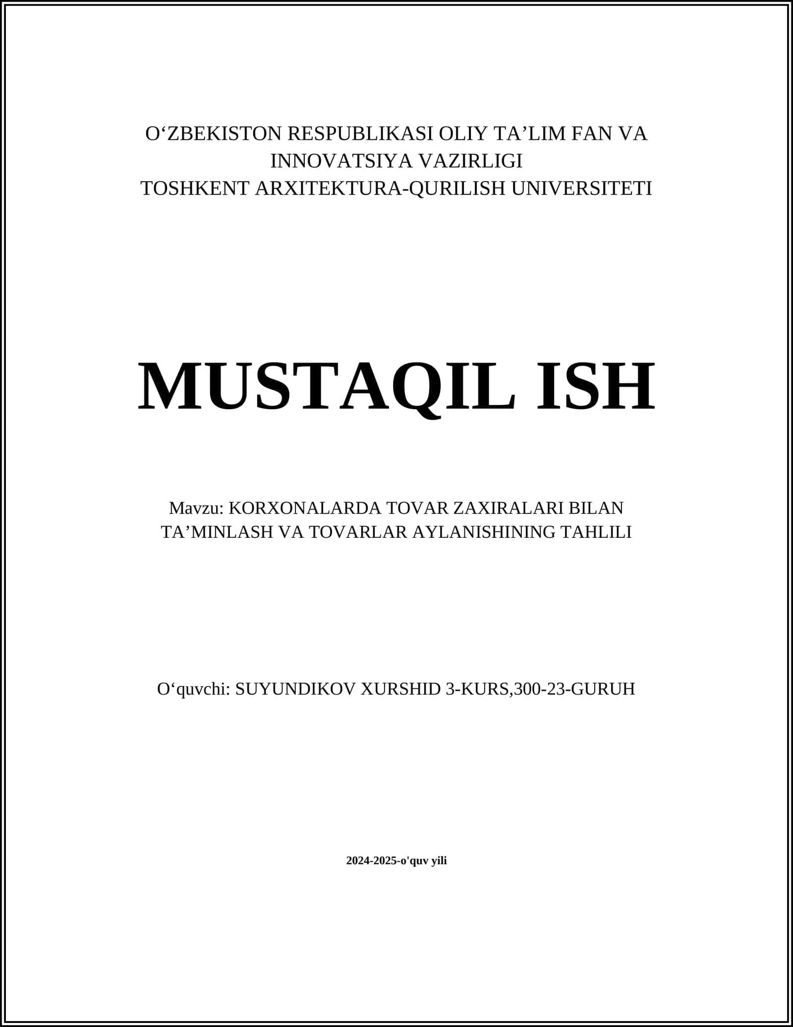 Tovar zaxiralari boshqaruvi asoslari