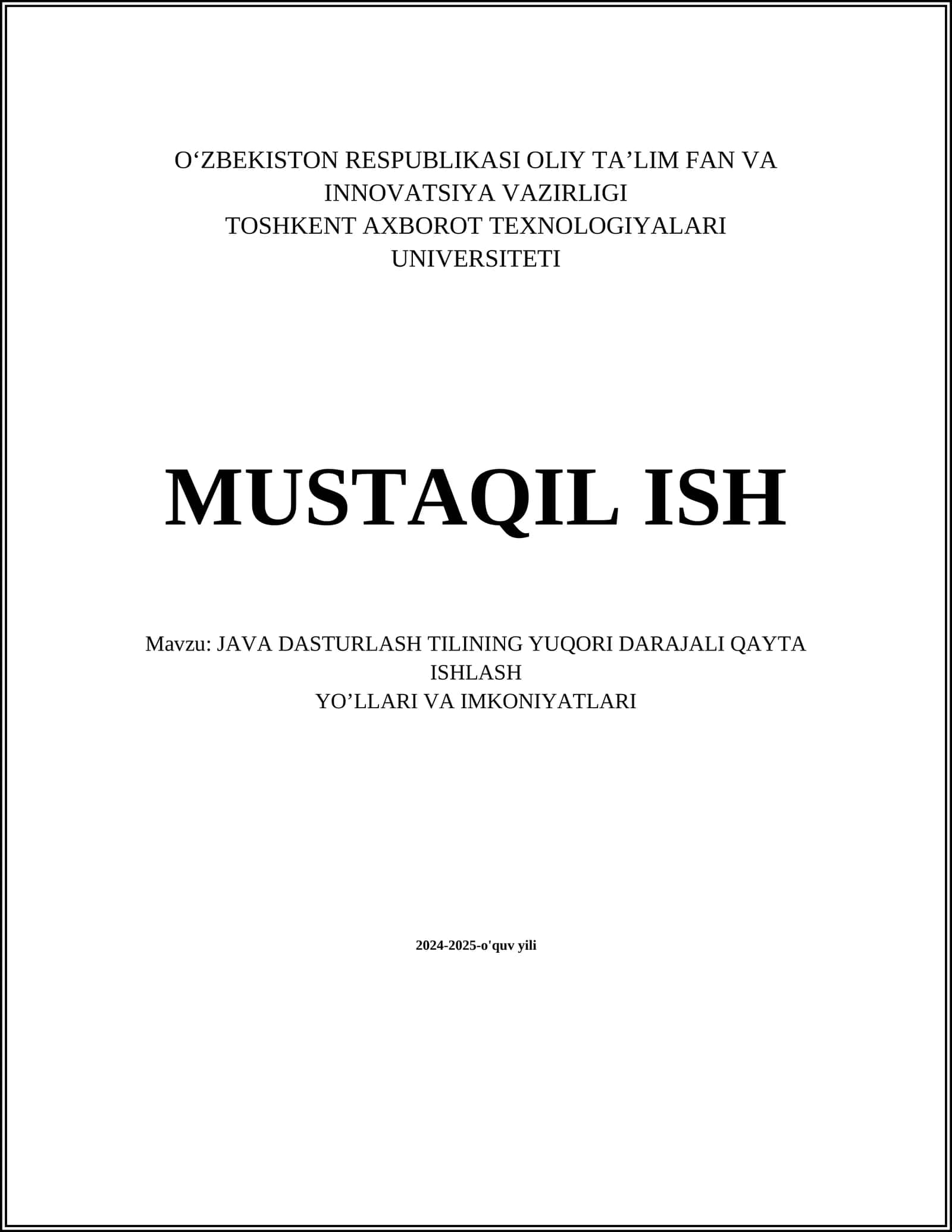 JAVA DASTURLASH TILINING YUQORI DARAJALI QAYTA ISHLASH YO’LLARI VA IMKONIYATLARI