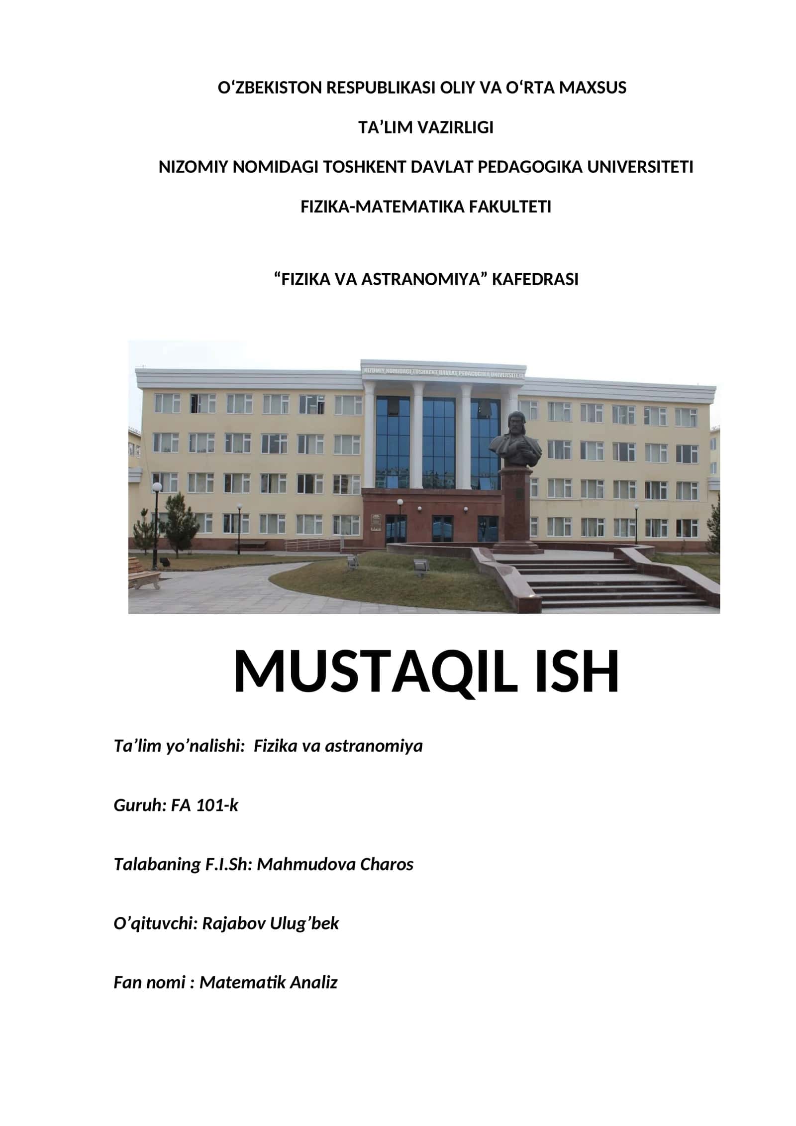 Matematik Analiz: HAQIQIY SONLAR TOPLAMI