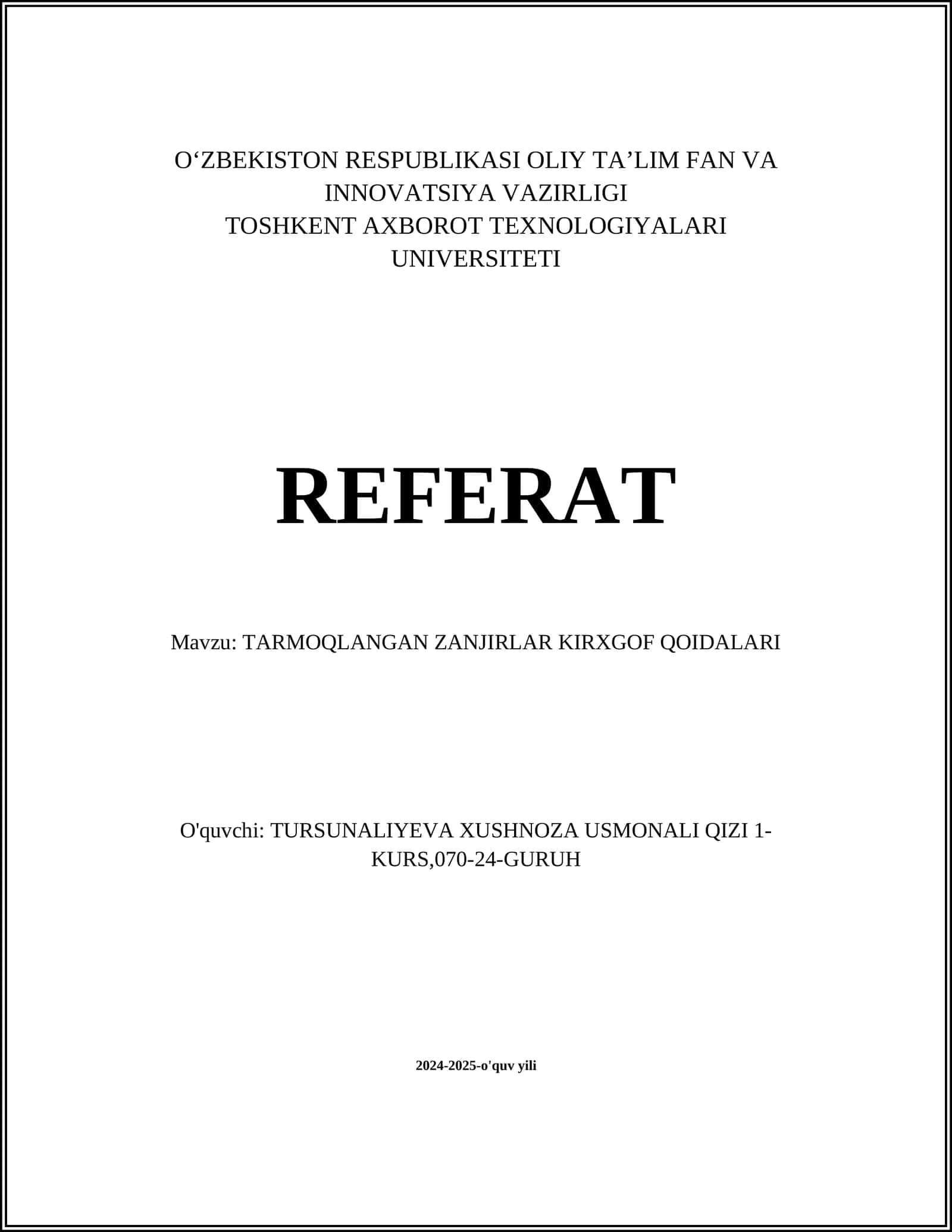 TARMOQLANGAN ZANJIRLAR KIRXGOF QOIDALARI
