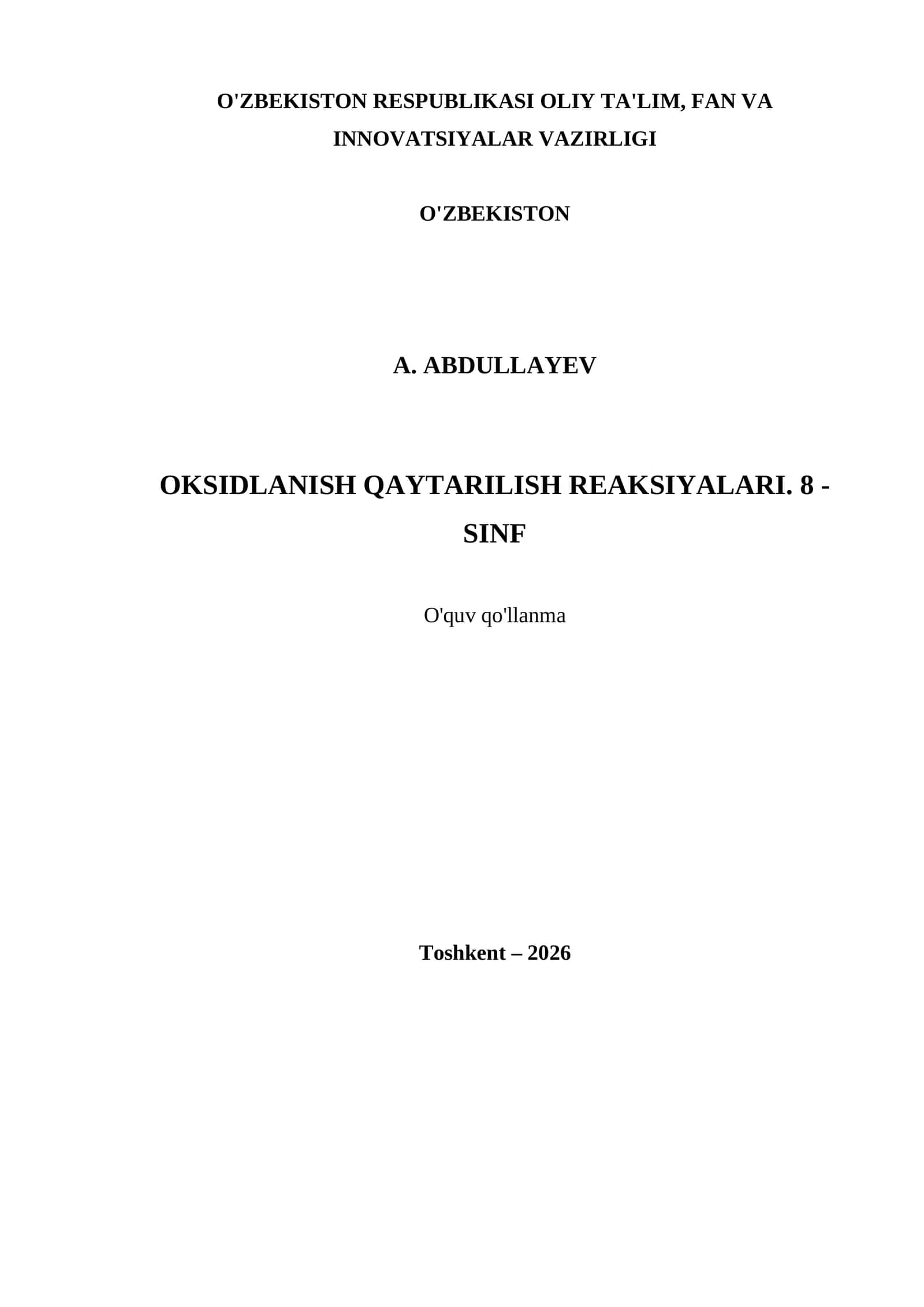 OKSIDLANISH QAYTARILISH REAKSIYALARI. 8 - SINF