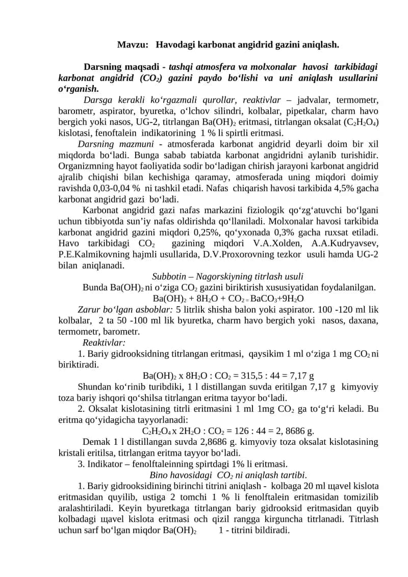 Havodagi karbonat angidrid gazini aniqlash