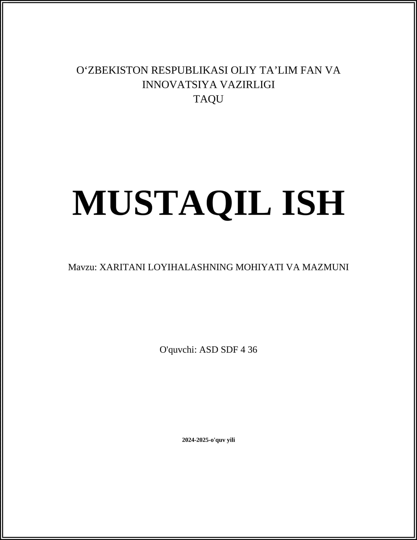 XARITANI LOYIHALASHNING MOHIYATI VA MAZMUNI