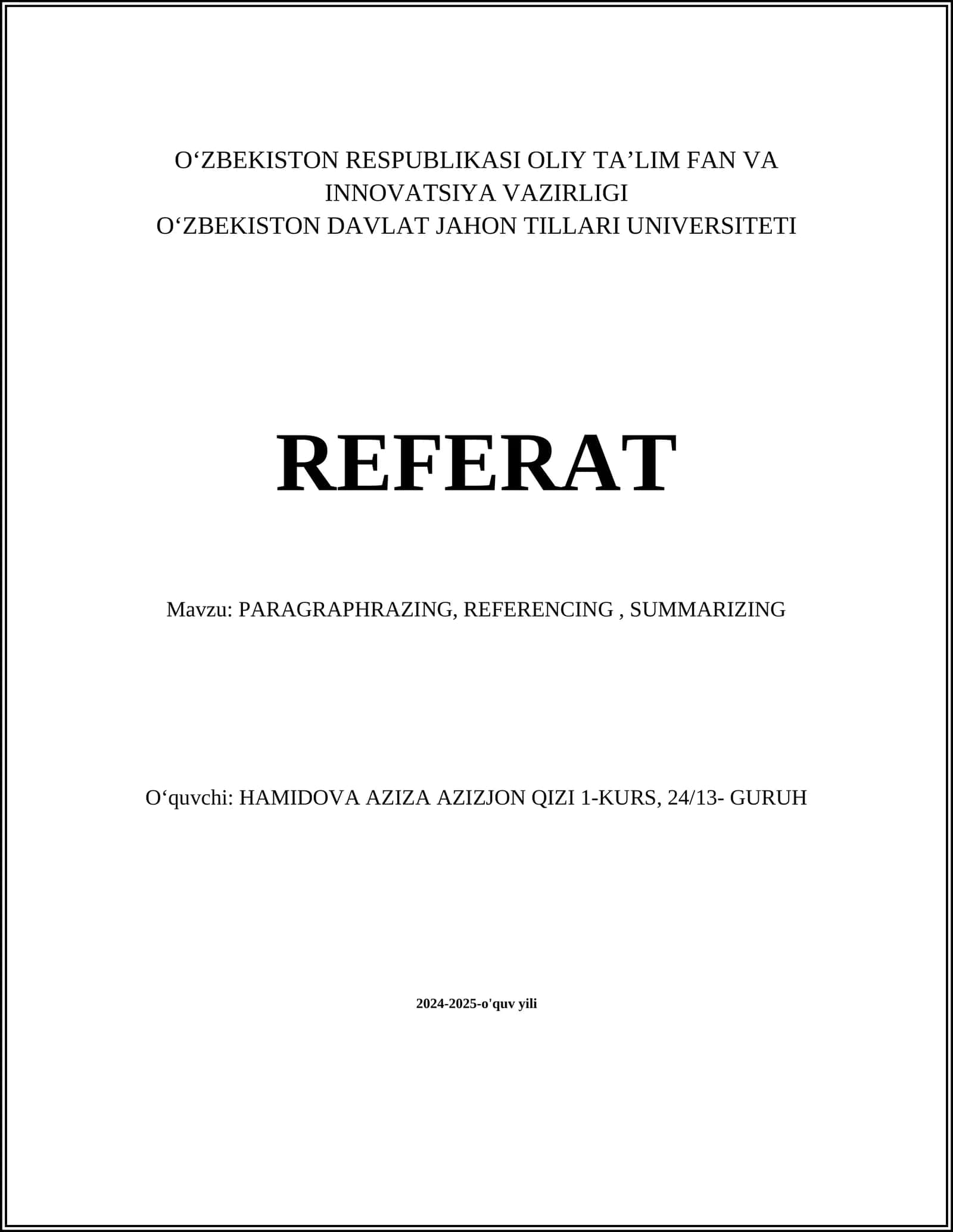 PARAGRAPHRAZING, REFERENCING, SUMMARIZING