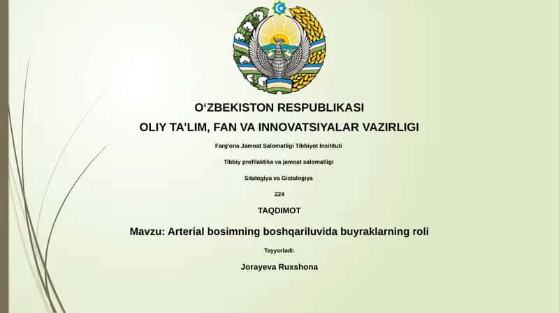 Arterial bosimning boshqariluvida buyraklarning roli