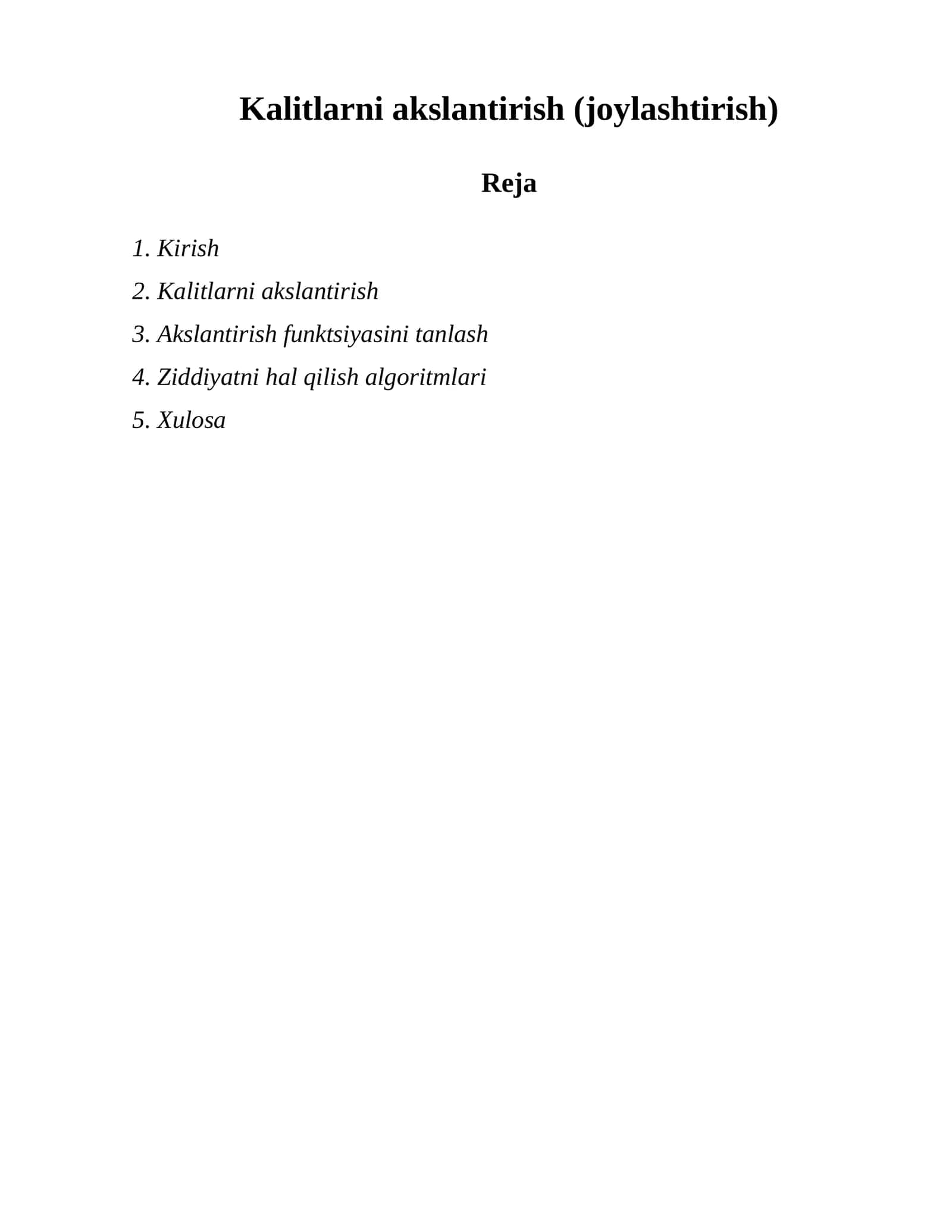 Kalitlarni akslantirish (joylashtirish)