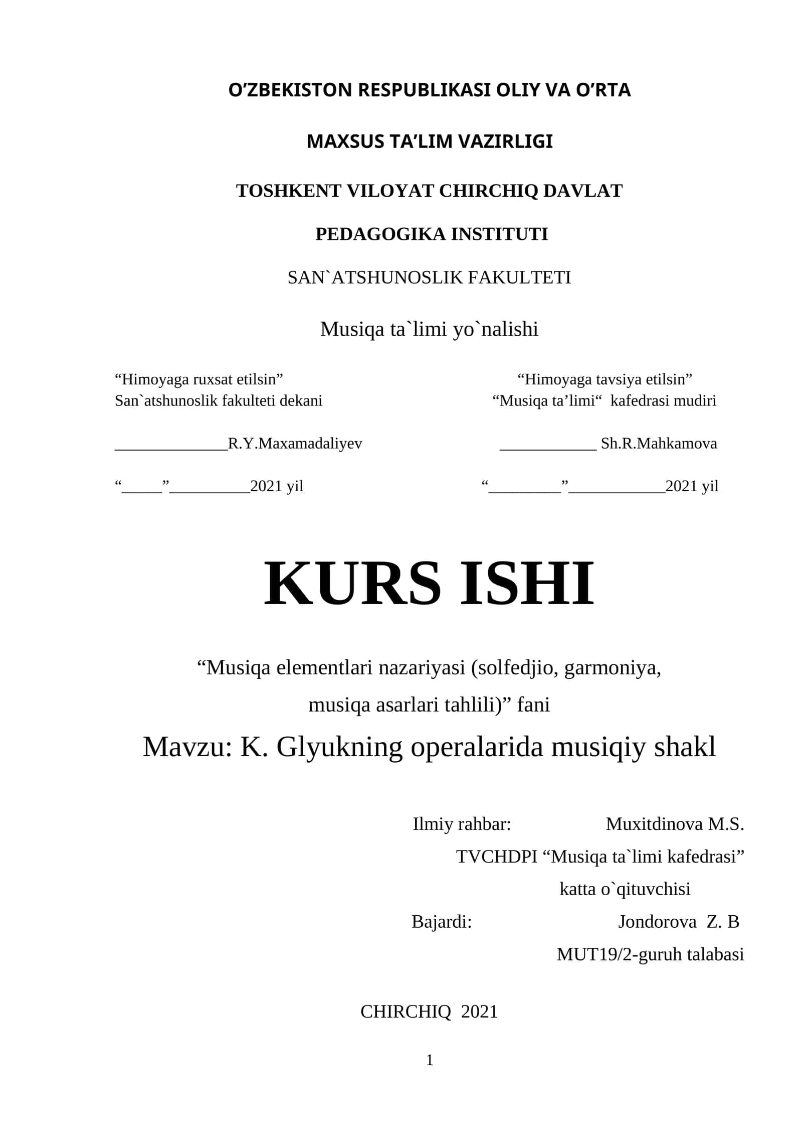 K. Glyukning operalarida musiqiy shakl