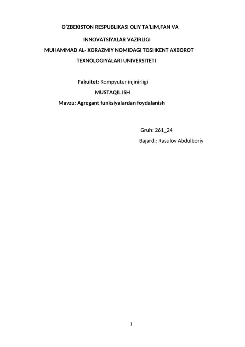 Agregant funksiyalardan foydalanish