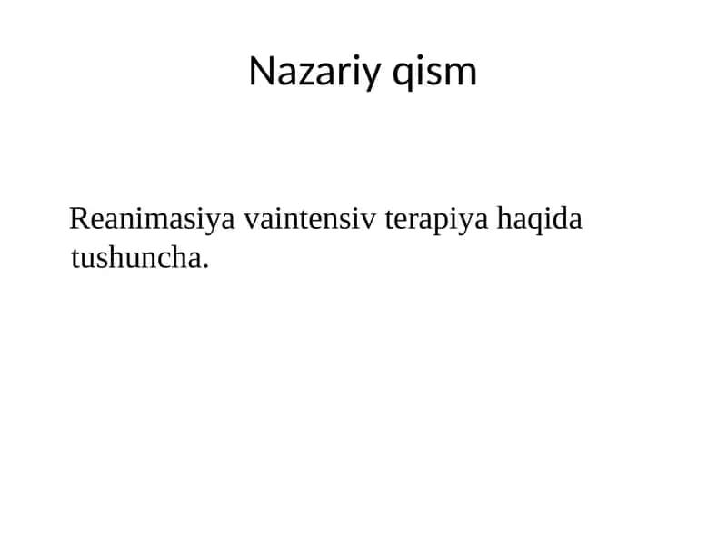 Reanimasiya va intensiv terapiya