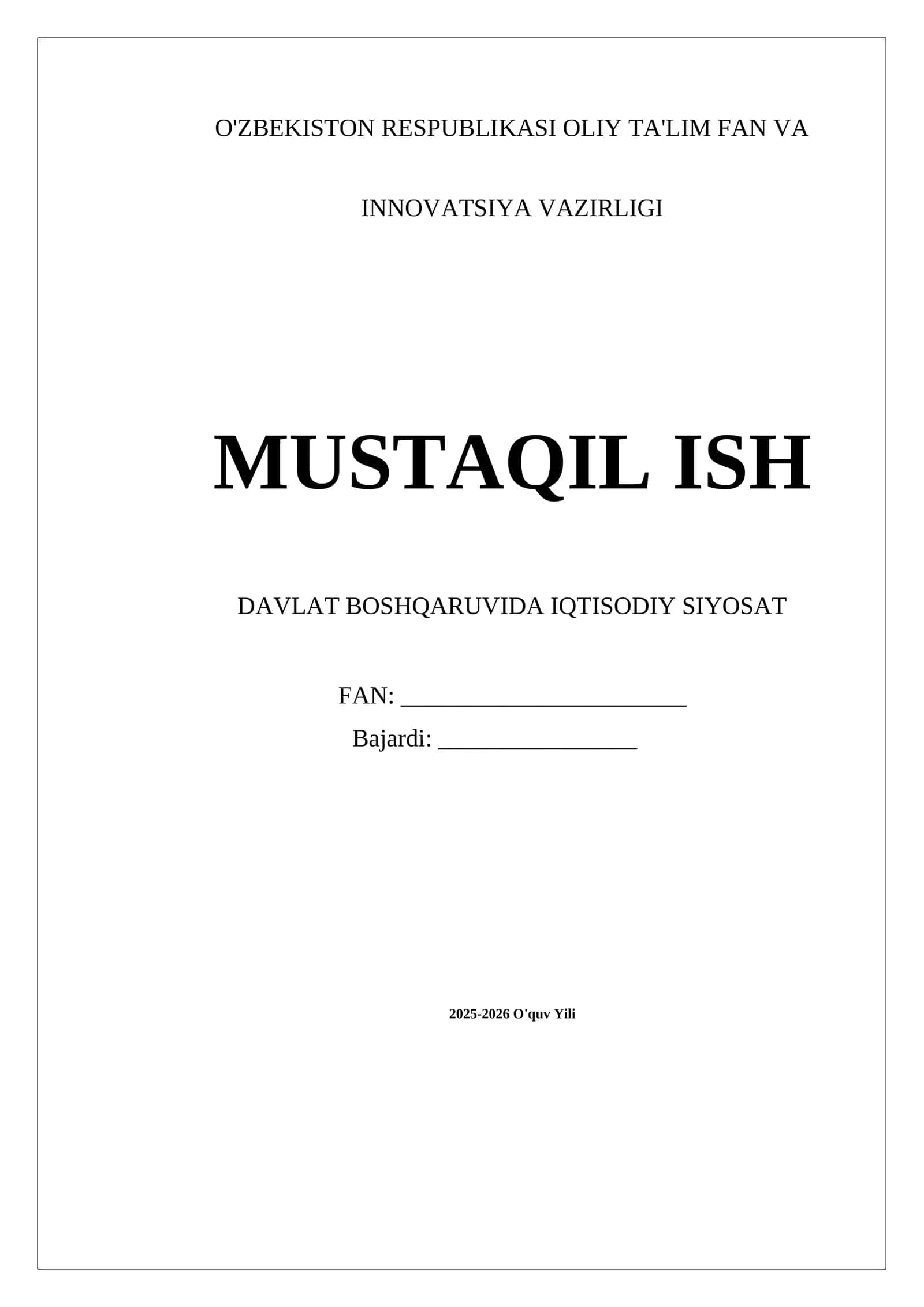 Davlat boshqaruvida iqtisodiy siyosat