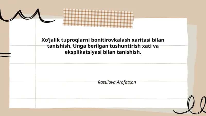 Xoʻjalik tuproqlarni bonitirovkalash xaritasi bilan tanishish