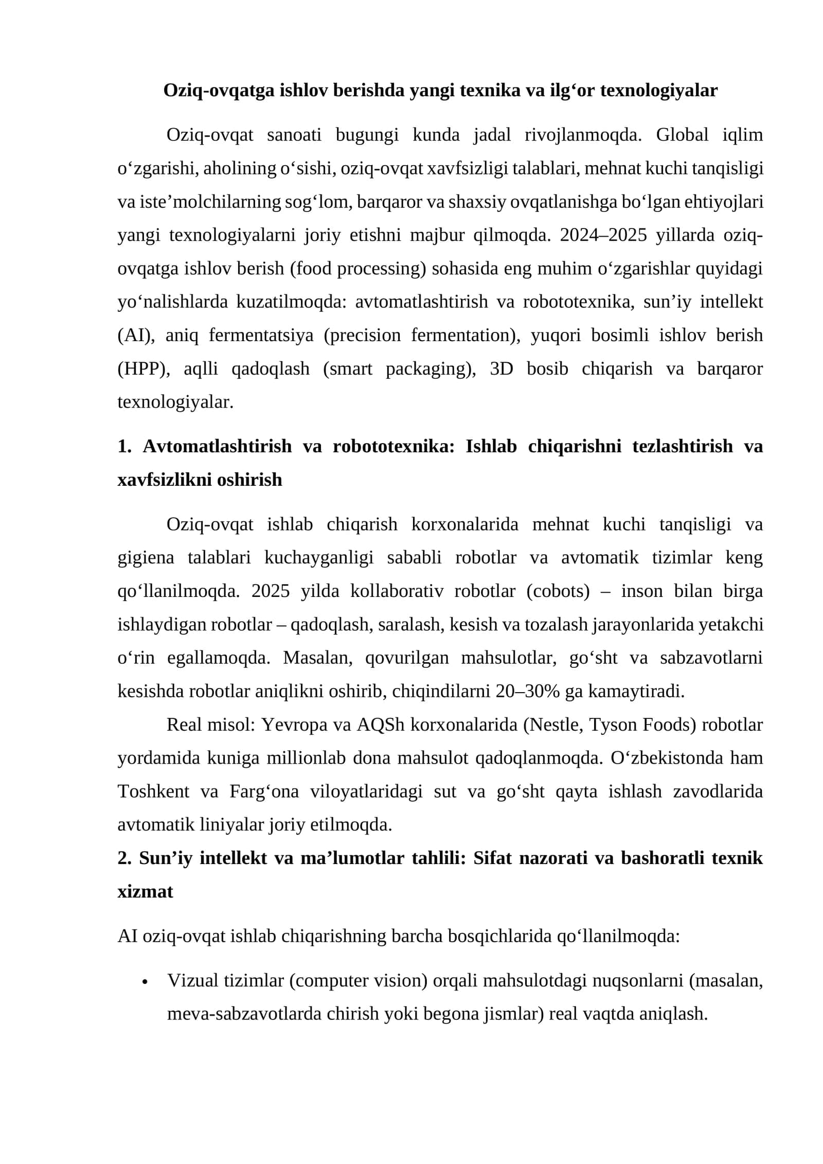 Avtomatlashtirish va robototexnika