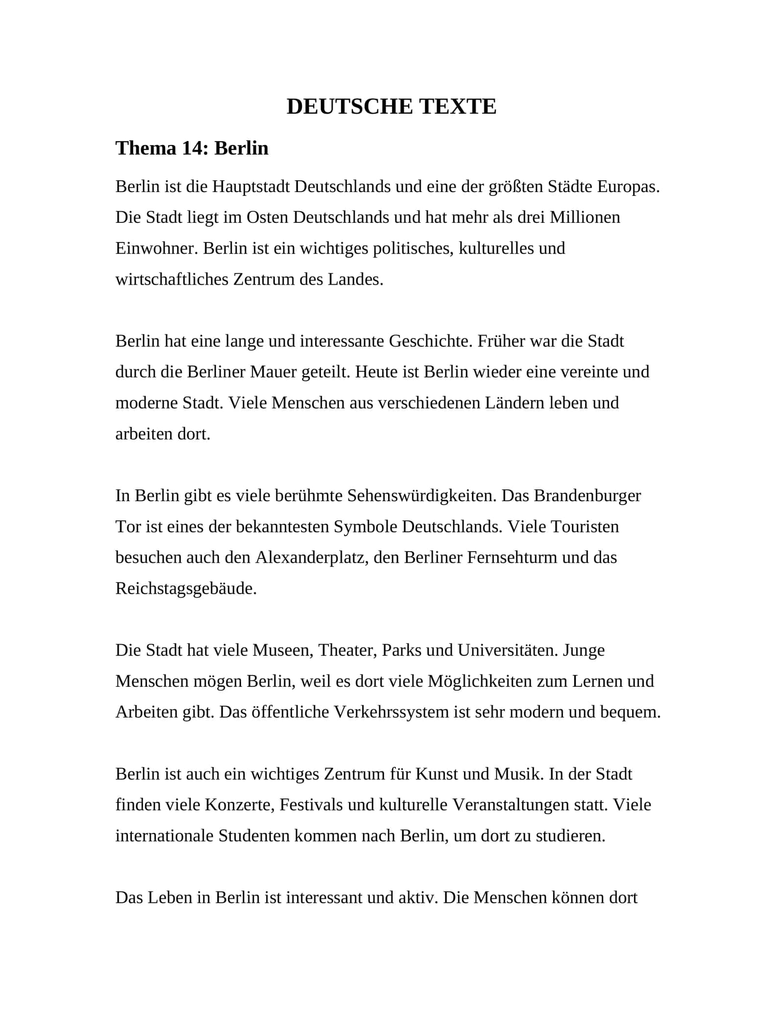 nemis tilidan mustaqil ish tekst matn (berlin sport unsere uni)