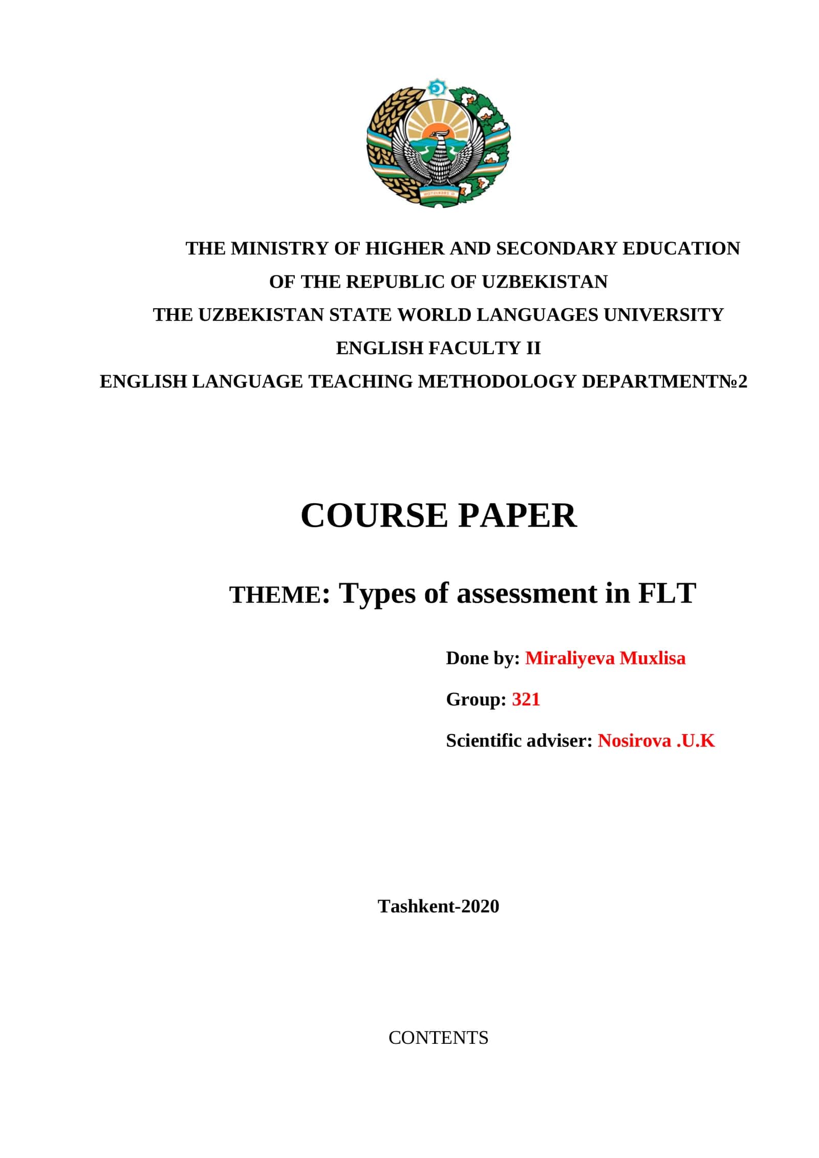 THEME: Types of assessment in FLT