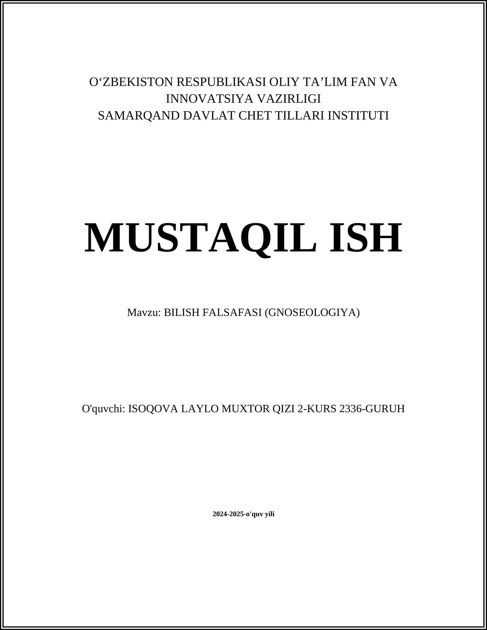 BILISH FALSAFASI (GNOSEOLOGIYA)