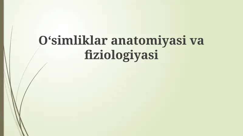 O‘simliklar anatomiyasi va fiziologiyasi