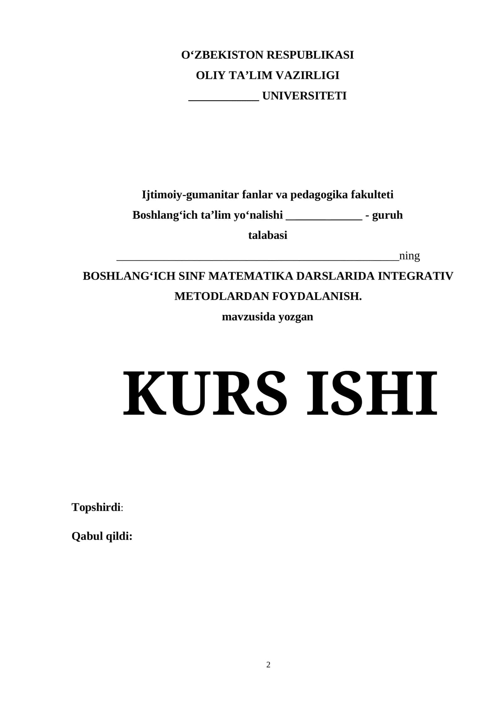 BOSHLANG‘ICH SINF MATEMATIKA DARSLARIDA INTEGRATIV METODLARDAN FOYDALANISH