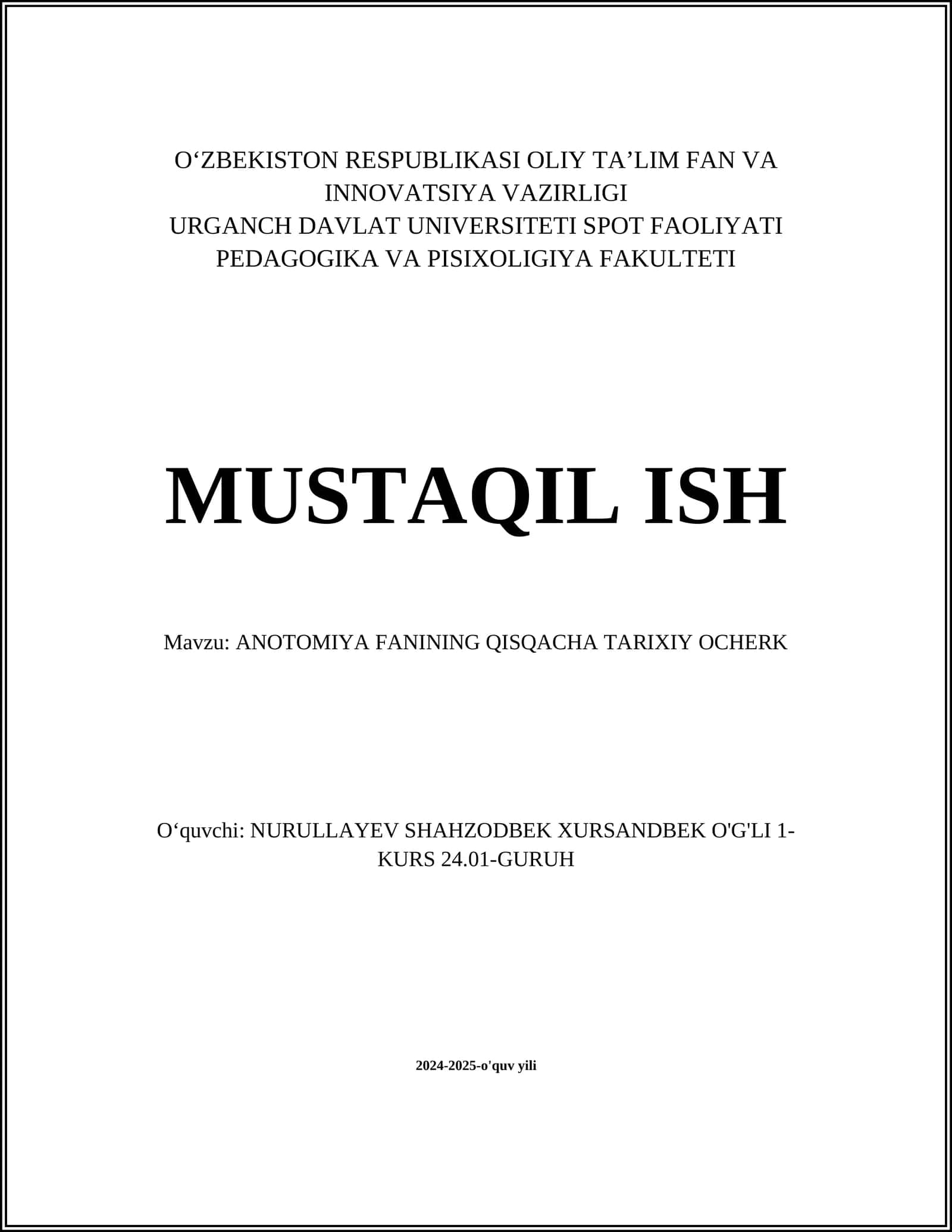 ANOTOMIYA FANINING QISQACHA TARIXIY OCHERK
