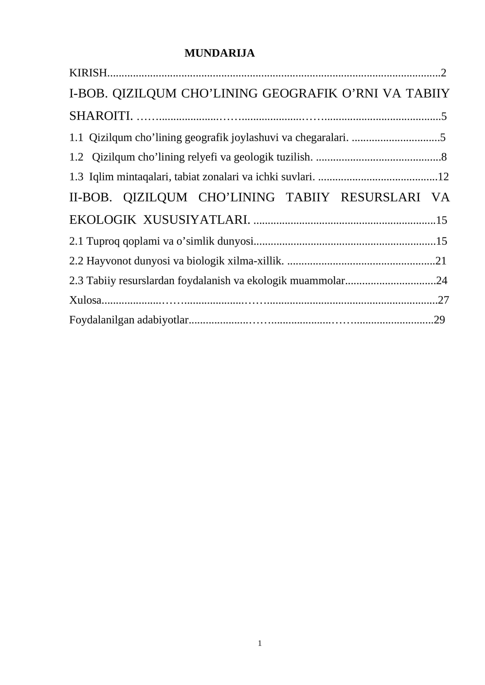 Qizilqum cho’lining geografik o’rni va tabiiy sharoiti