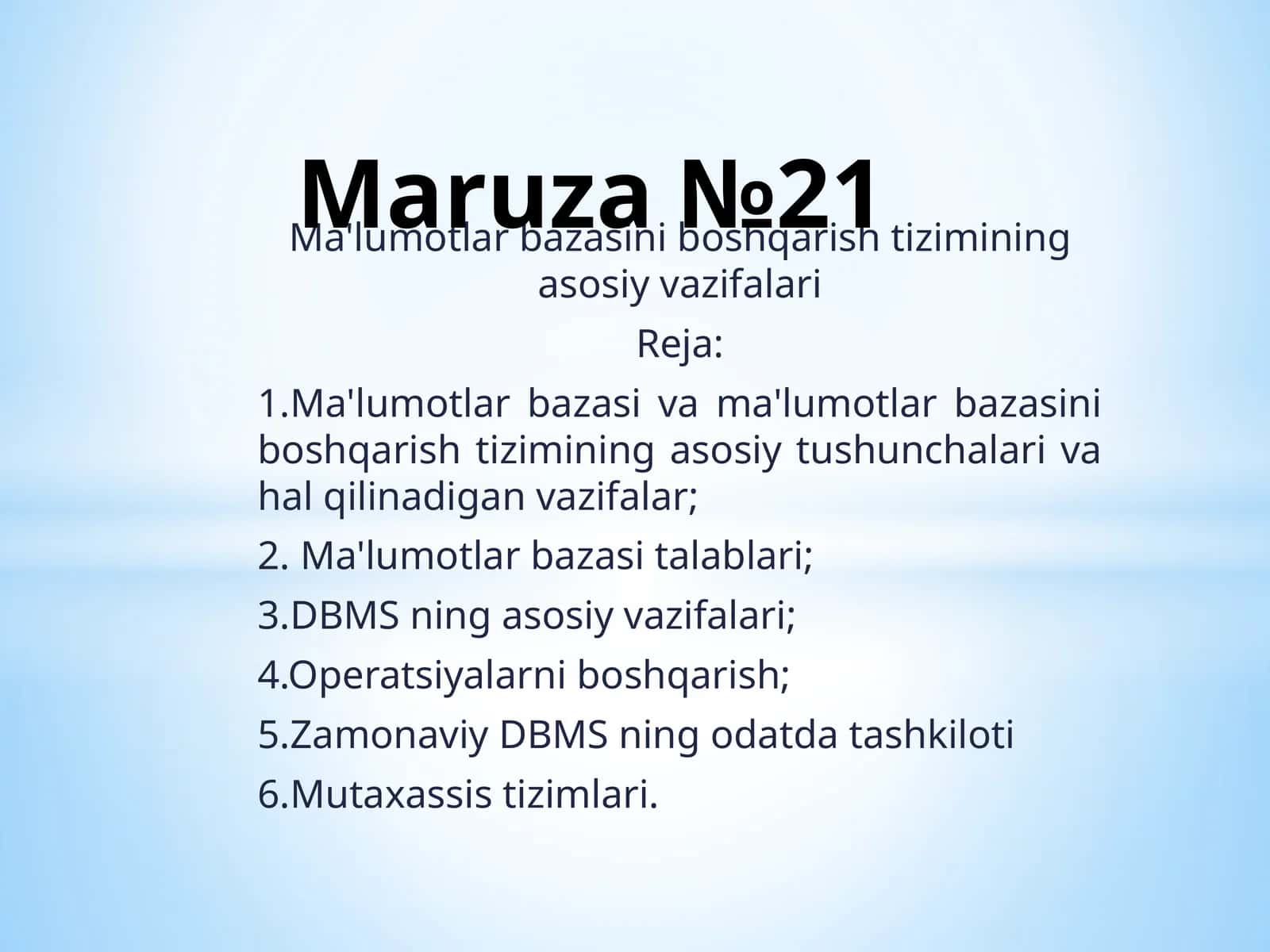 Ma'lumotlar bazasini boshqarish tizimining asosiy vazifalari