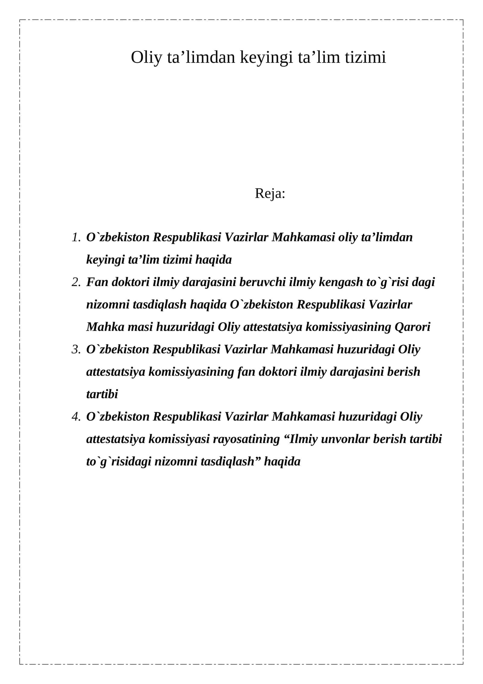 Oliy ta’limdan keyingi ta’lim tizimi