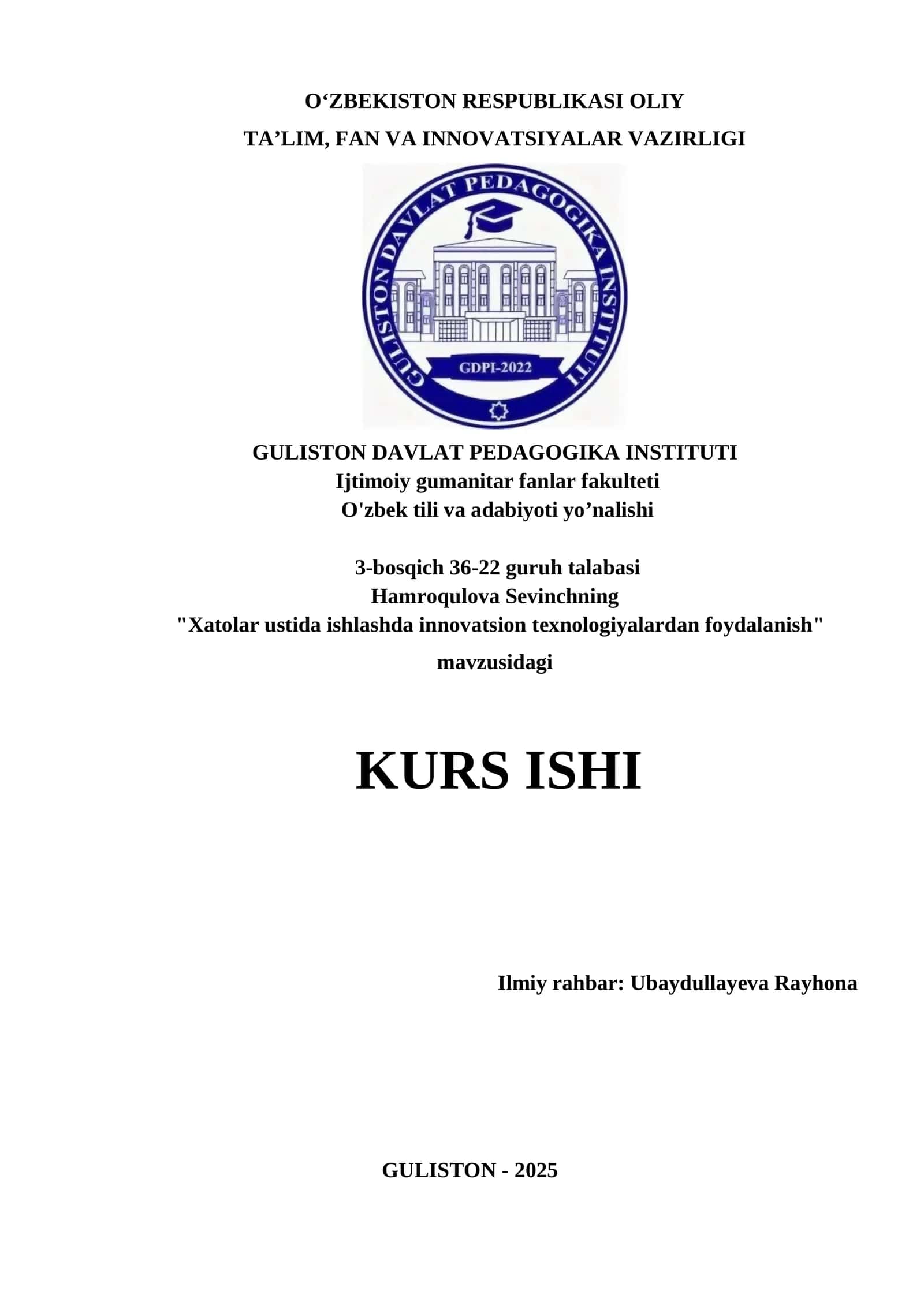 Xatolar ustida ishlashda innovatsion texnologiyalardan foydalanish