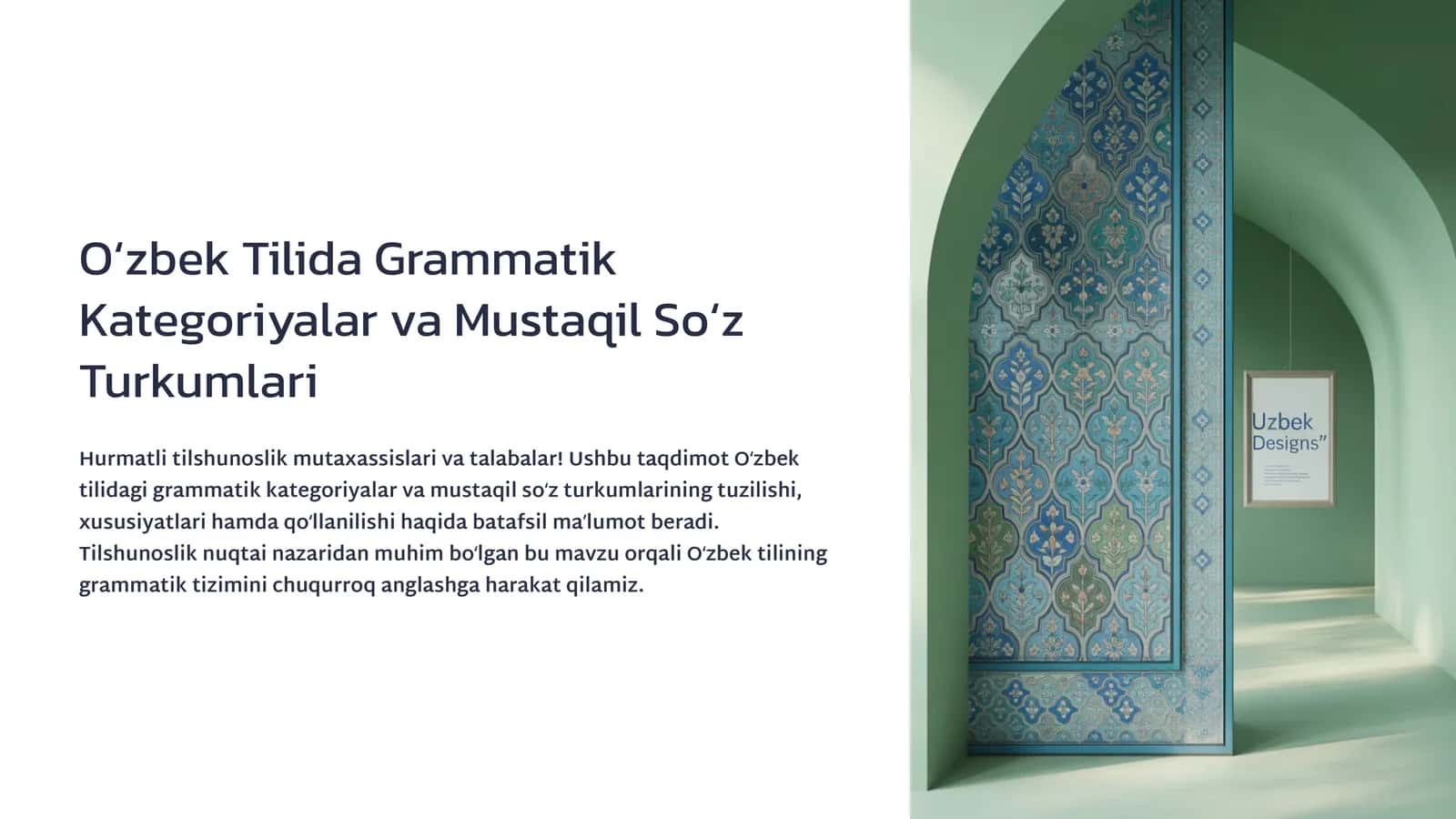 Oʻzbek Tilida Grammatik Kategoriyalar va Mustaqil Soʻz Turkumlari