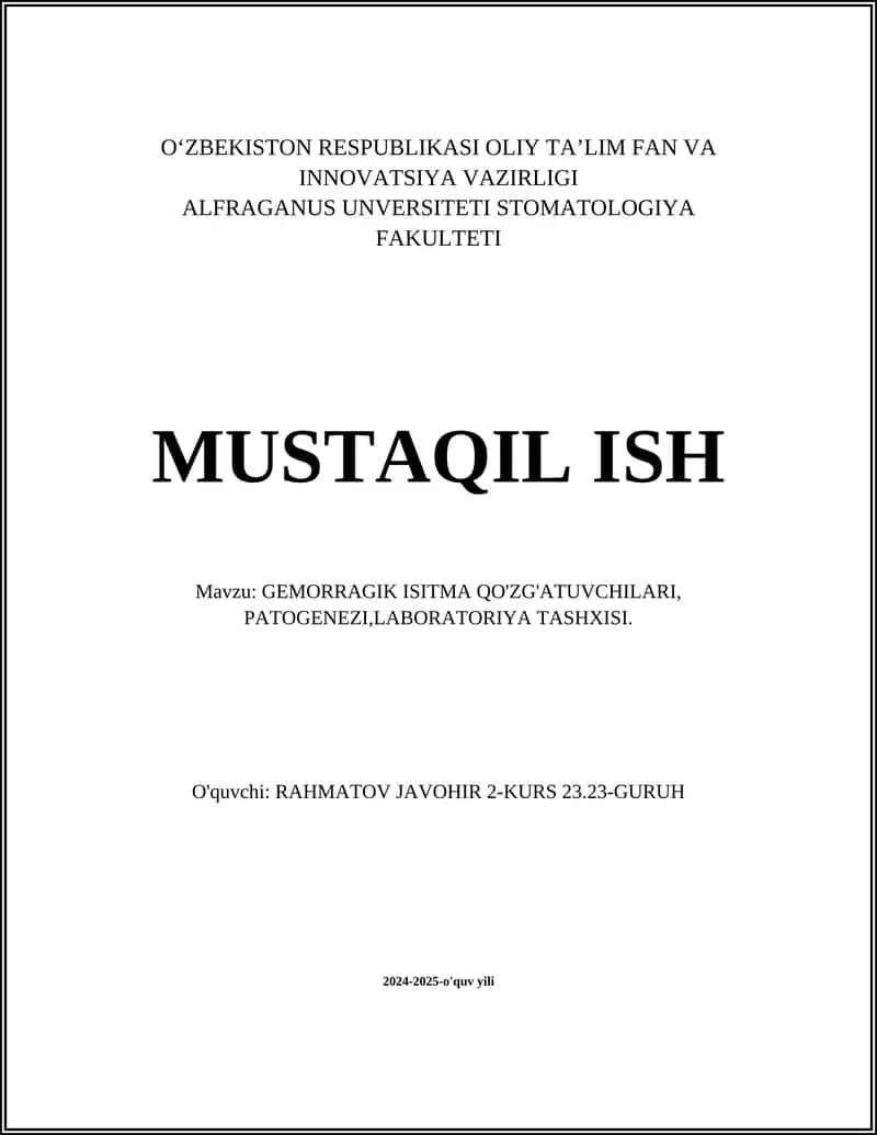 GEMORRAGIK ISITMA QO'ZG'ATUVCHILARI, PATOGENEZI,LABORATORIYA TASHXISI