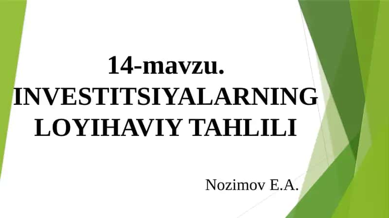 INVESTITSIYALARNING LOYIHAVIY TAHLILI