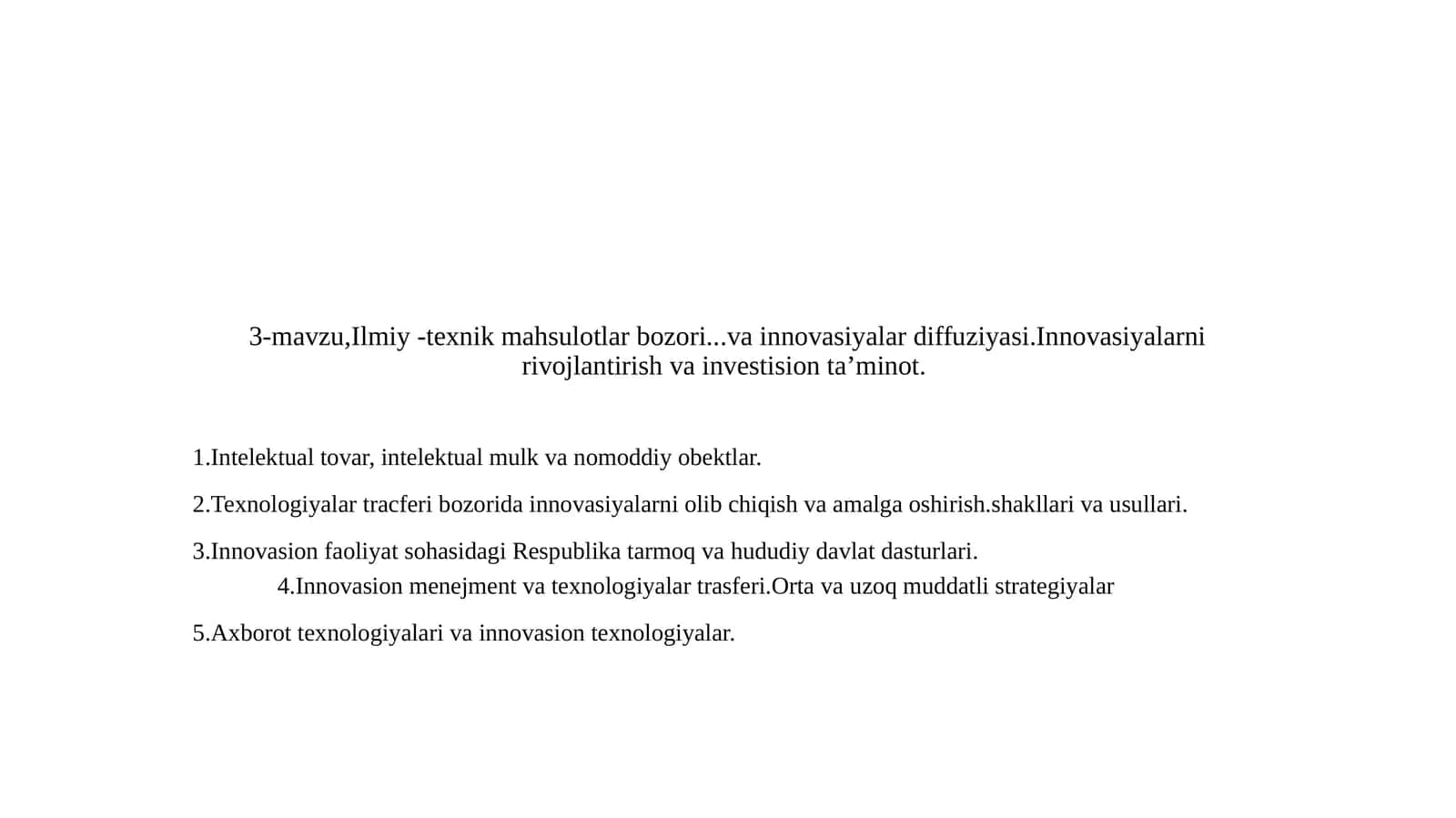 Innovatsiya va investitsiya tashkilotlari