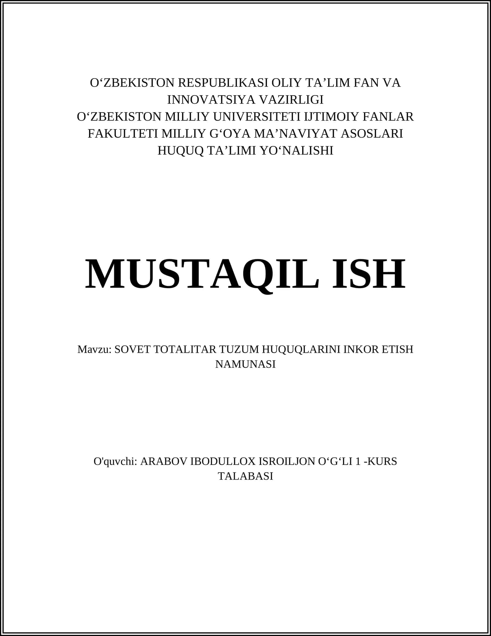 SOVET TOTALITAR TUZUM HUQUQLARINI INKOR ETISH NAMUNASI