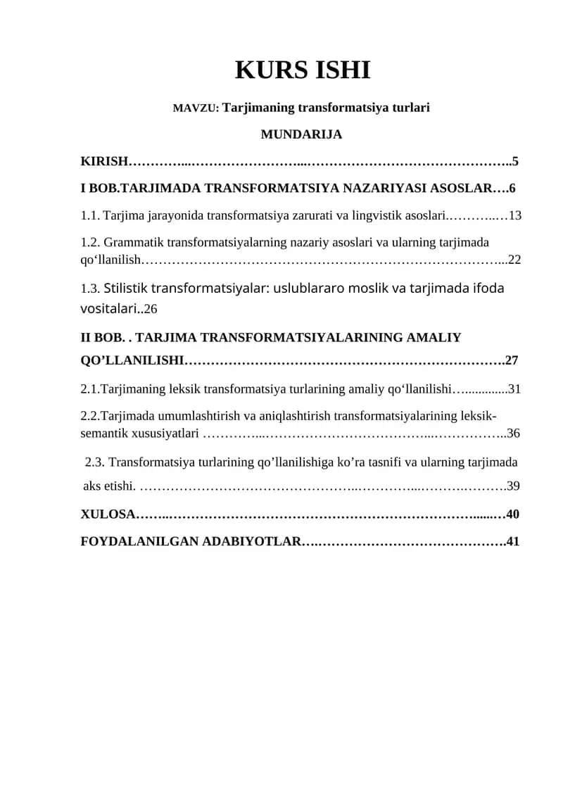 Tarjimaning transformatsiya turlari