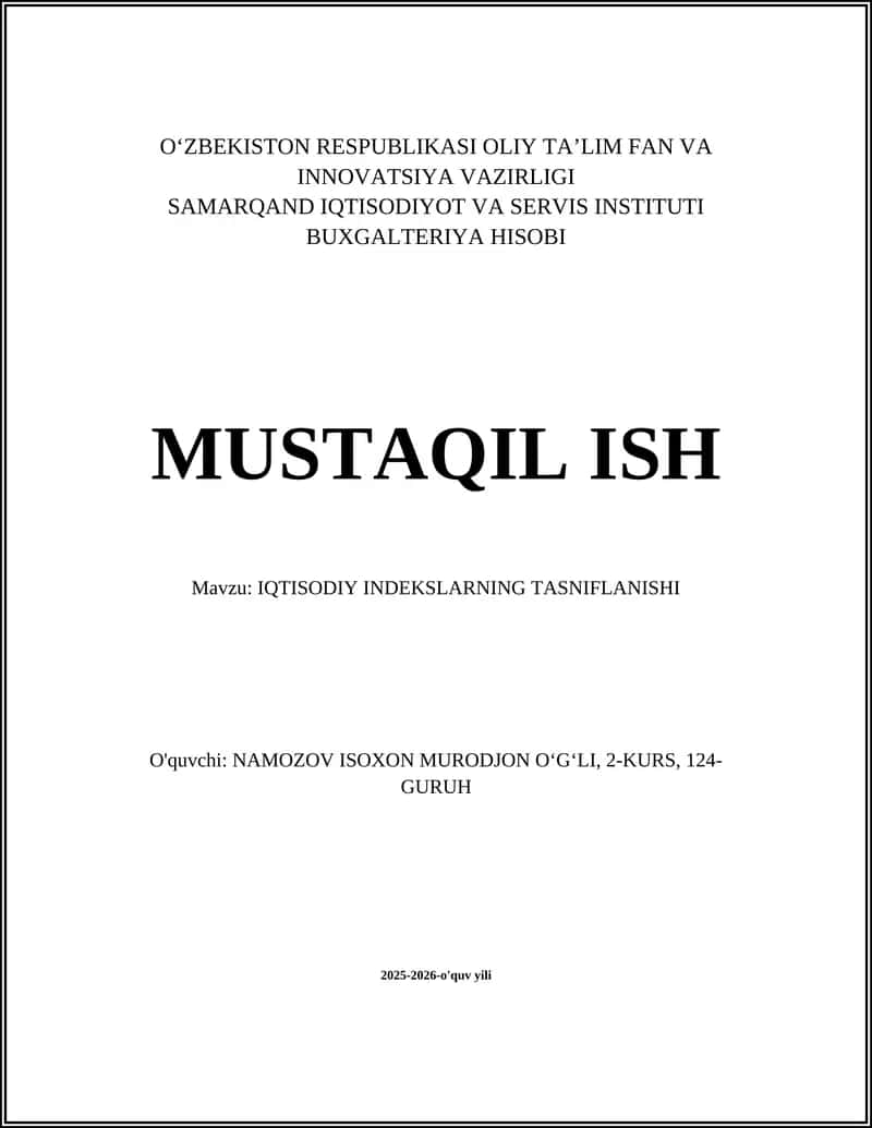 IQTISODIY INDEKSLARNING TASNIFLANISHI