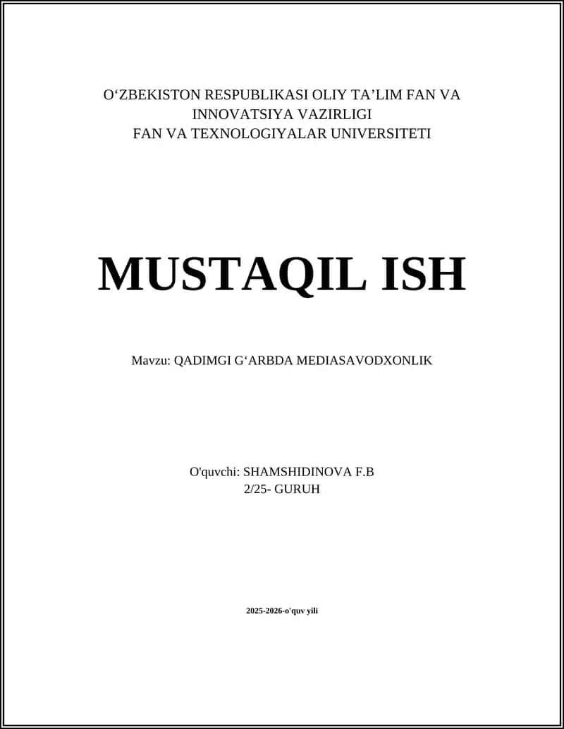QADIMGI GʻARBDA MEDIASAVODXONLIK