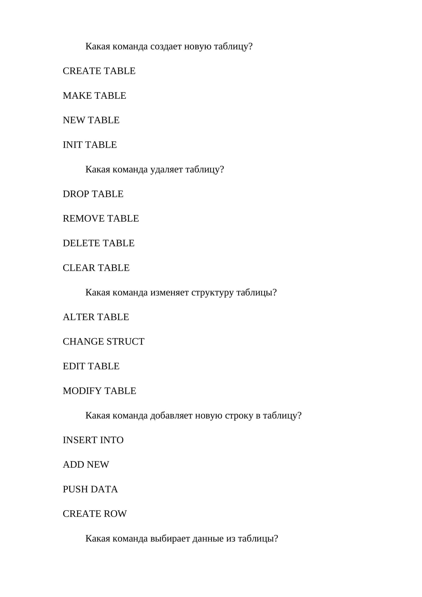 CREATE TABLE