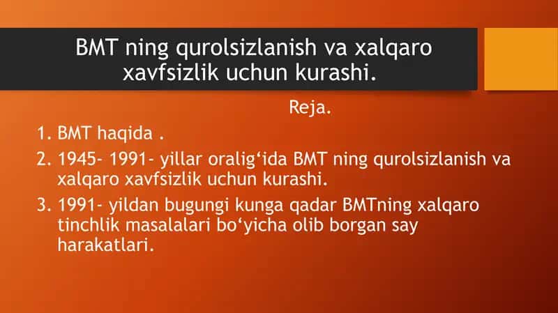 Birlashgan Millatlartashkiloti (BMT)ning xalqaro tinchlik va xavfsizlik uchun kurashi