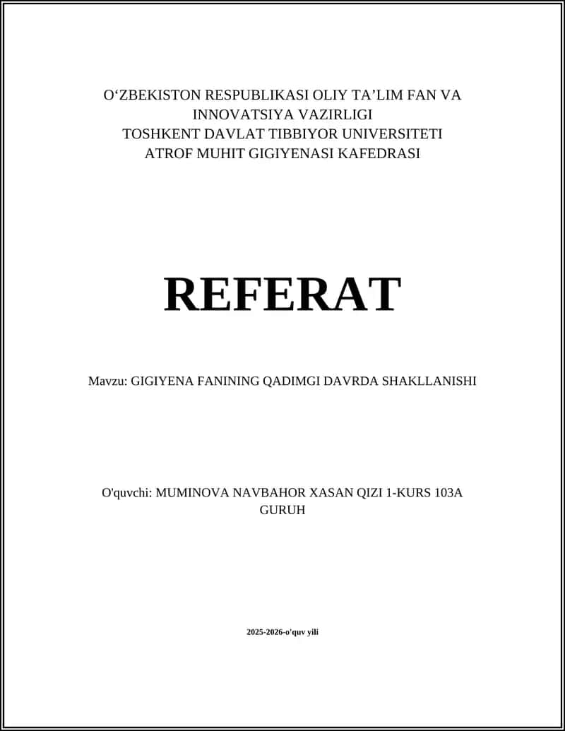 GIGIYENA FANINING QADIMGI DAVRDA SHAKLLANISHI