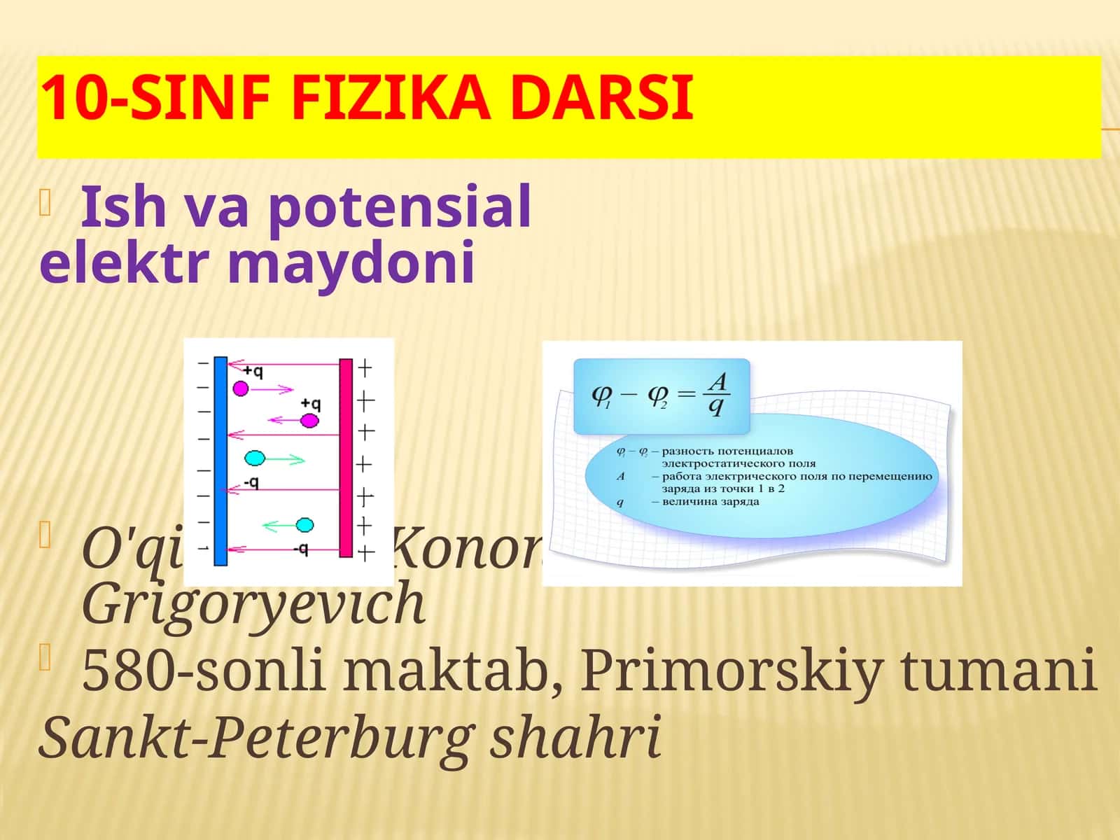 Fizika - Elektr maydoni ishi va potensiali (10-sinf)