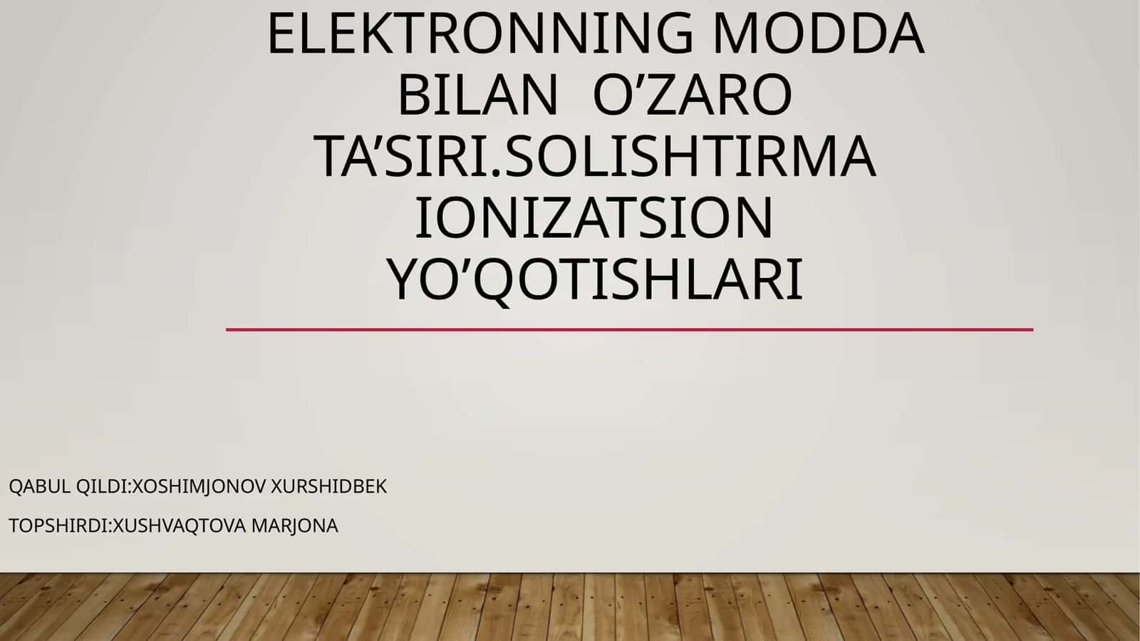 Elektronning modda bilan o’zaro ta’siri. Solishtirma ionizatsion yo’qotishlari.