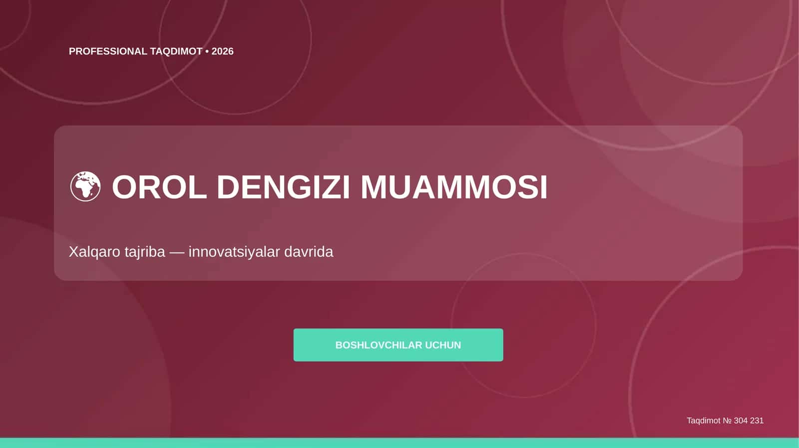 Orol Dengizi Muammosi: Xalqaro Tajriba - Innovatsiyalar Davrida