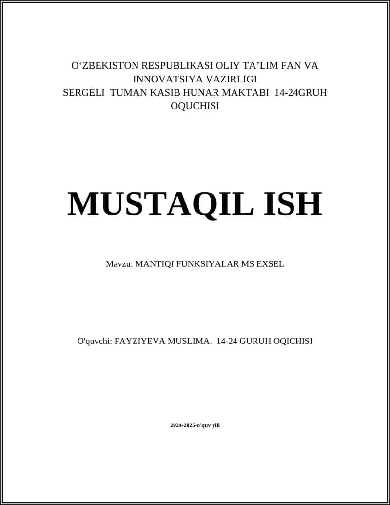 MANTIQI FUNKSIYALAR MS EXSEL