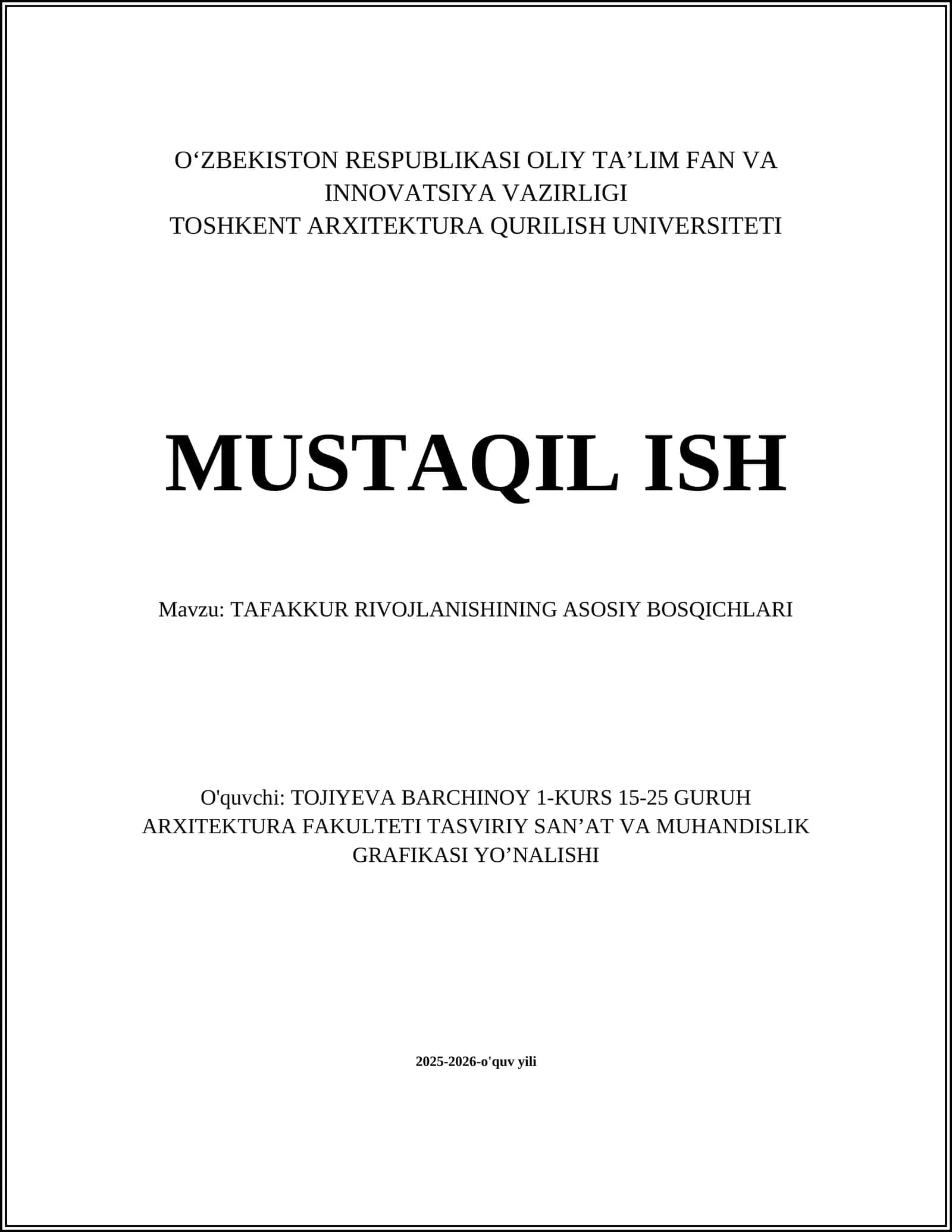 TAFAKKUR RIVOJLANISHINING ASOSIY BOSQICHLARI